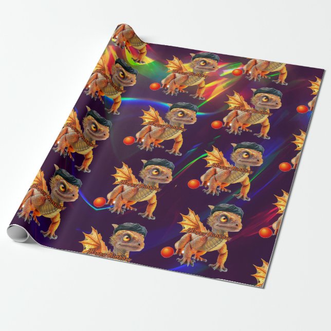 Kids Dragon Birthday Geschenkpapier (Ungerollt)