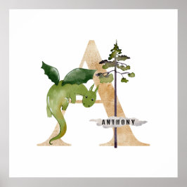 Kids Dragon Individuelle Name Monogram A Kinderzim Poster