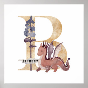 Kids Dragon Individuelle Name Monogram B Kinderzim Poster