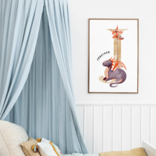 Kids Dragon Individuelle Name Monogram J Kinderzim Poster