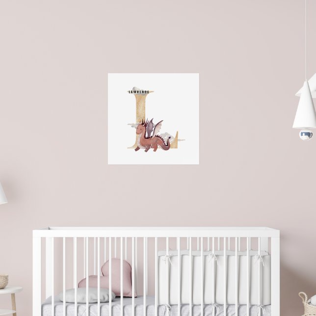 Kids Dragon Individuelle Name Monogram L Kinderzim Poster (Kinderzimmer 2)