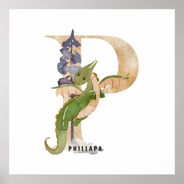 Kids Dragon Individuelle Name Monogram P Kinderzim Poster (Vorne)