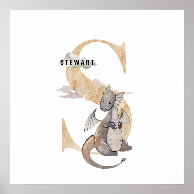 Kids Dragon Individuelle Name Monogram S Kinderzim Poster (Vorne)