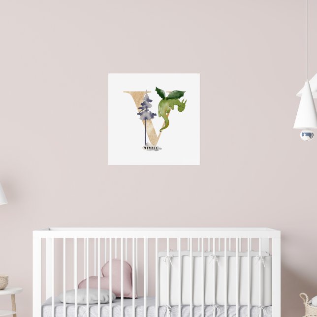 Kids Dragon Individuelle Name Monogram V Kinderzim Poster (Kinderzimmer 2)