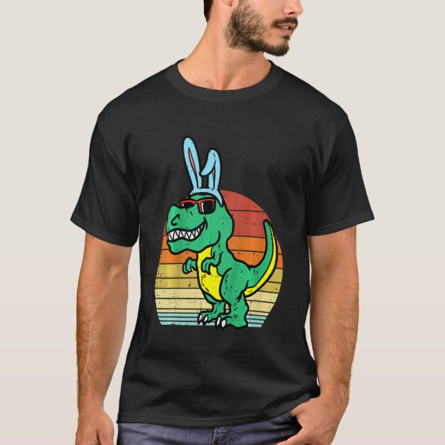Kids Easter Trex Bunny Sunset Retro Dinosaur Boys T-Shirt (Vorderseite)