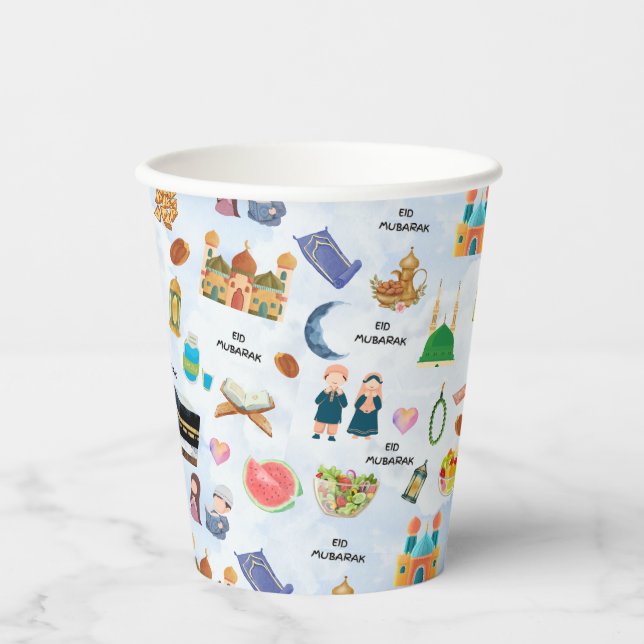 Kids Eid Mubarak Colourful Islamic Paper Cups Pappbecher (Vorderseite)