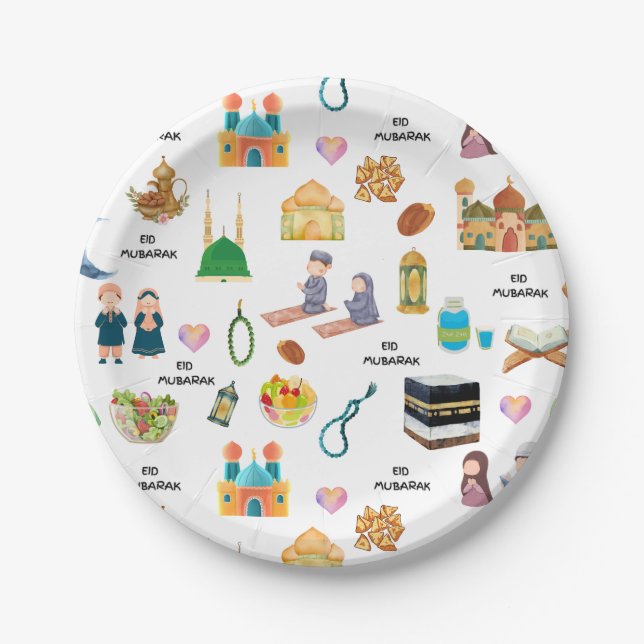 Kids Eid Mubarak Paper Plates – Colourful Islamic  Pappteller (Vorderseite)
