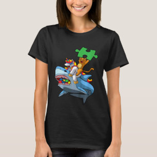 Kids Einhorn Katze Reitender Hai Autismus Bewussts T-Shirt