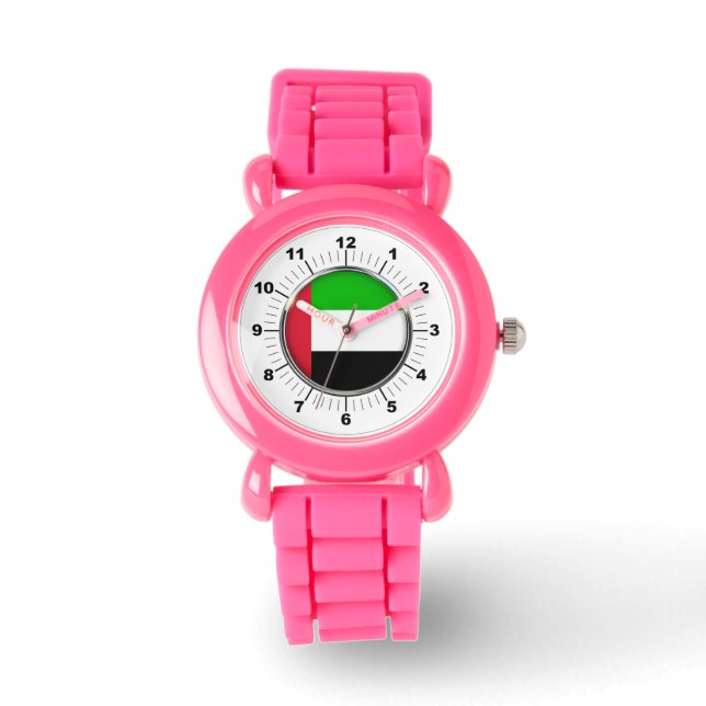 Kid's Emirates Flag Pink Glitzer Strap Watch Armbanduhr (Vorderseite)