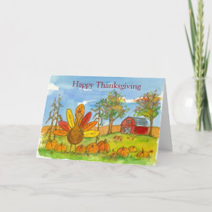 Kids Erntedank Turkey Red Barn Pumpkin Patch Feiertagskarte