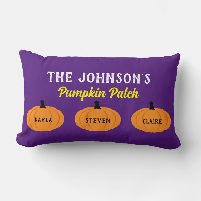 Kid's Familienname Pumpkin Patch Halloween Dekor Lendenkissen (Vorderseite)