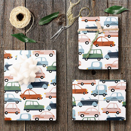 Kids farbenfroh Retro Car und LKW Muster Geschenkpapier Set