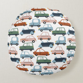 Kids farbenfroh Retro Car und LKW Muster Rundes Kissen
