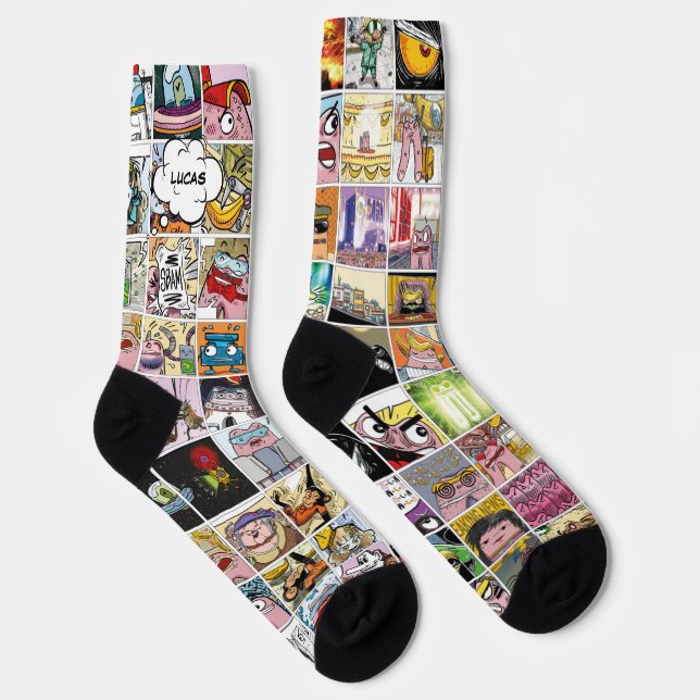 Kids farbenfrohe Crazy Character Faces Muster Name Socken (Rechts)