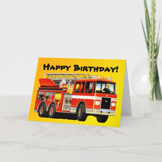 Kid's Fire Truck Custom Happy Birthday Karte (Vorderseite)
