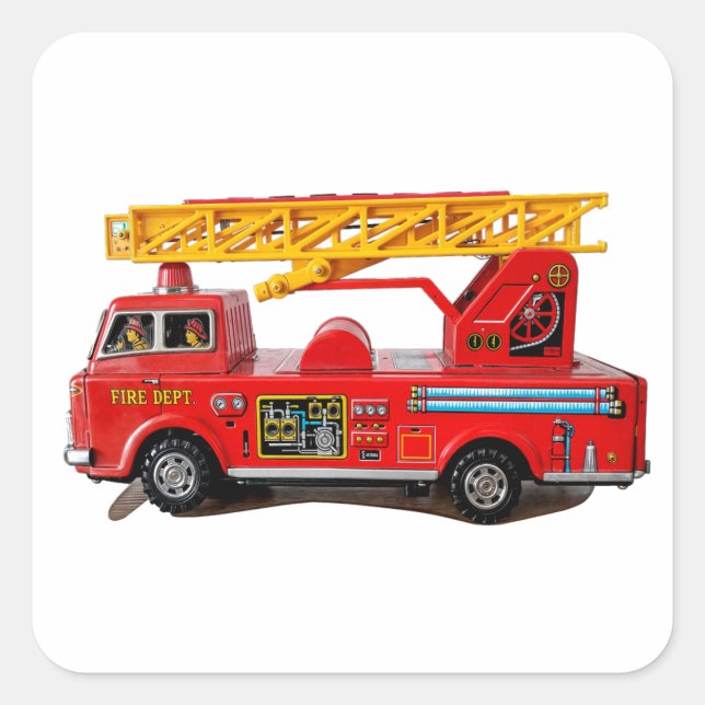 KIDS FIRETRUCK T - SHIRT QUADRATISCHER AUFKLEBER (Vorderseite)