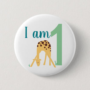 Kid's First Birthday Modern Giraffe Button