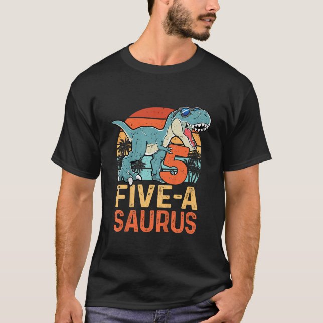 Kids Five Dino Saurus Rex 5th Birthday Dinosaur 5  T-Shirt (Vorderseite)