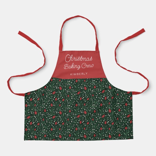 Kids Floral Pattern Weihnachtsgebäck Crew | Name Schürze (Vorderseite)