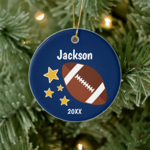 Kids Football Stars Blue Personalized Keramik Ornament