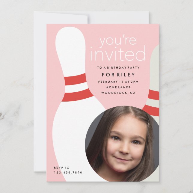 Kids Foto Bowling Geburtstagsparty Einladung (Vorderseite)