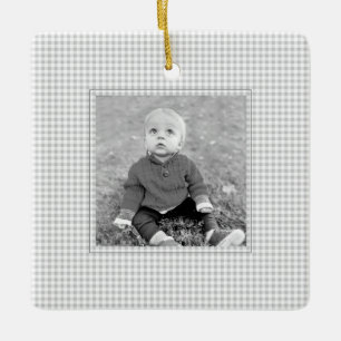 Kids FOTO NAME JEAR Gingham Jährlicher Spaß Keramikornament