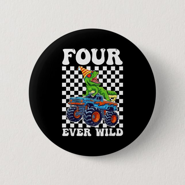 Kids Four Ever Wild Dinosaur Monster Truck 4th Bir Button (Vorderseite)