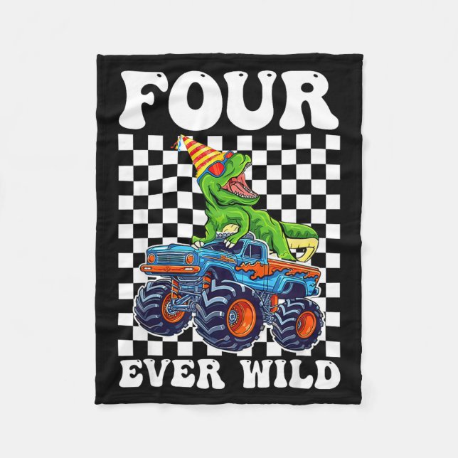 Kids Four Ever Wild Dinosaur Monster Truck 4th Bir Fleecedecke (Vorderseite)