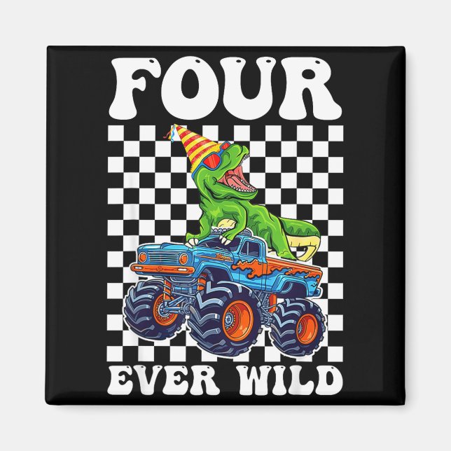 Kids Four Ever Wild Dinosaur Monster Truck 4th Bir Magnet (Vorne)