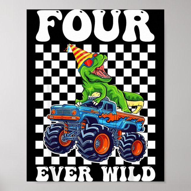 Kids Four Ever Wild Dinosaur Monster Truck 4th Bir Poster (Vorne)