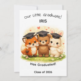 Kids Fox Bear Bunny Woodland Graduation Karte
