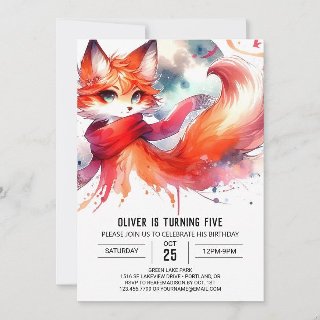 Kids Fox Birthday Einladung (Vorderseite)