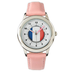 Kid's Frankreich Flag Stainless Steel rosa Herzen Armbanduhr