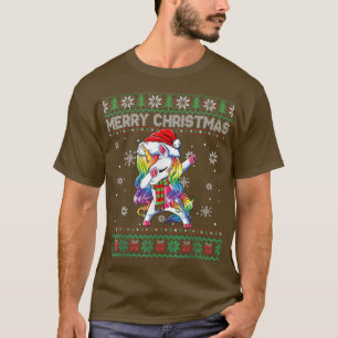Kids Frauen Xmas Dabbing Einhorn Santa hässlicher T-Shirt