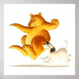 Kids Funny Bear und Niedlicher Welpenhund Poster