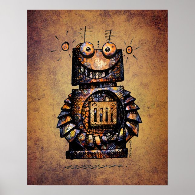 Kid's Funny Rusty Steampunk Robot Art Poster (Vorne)