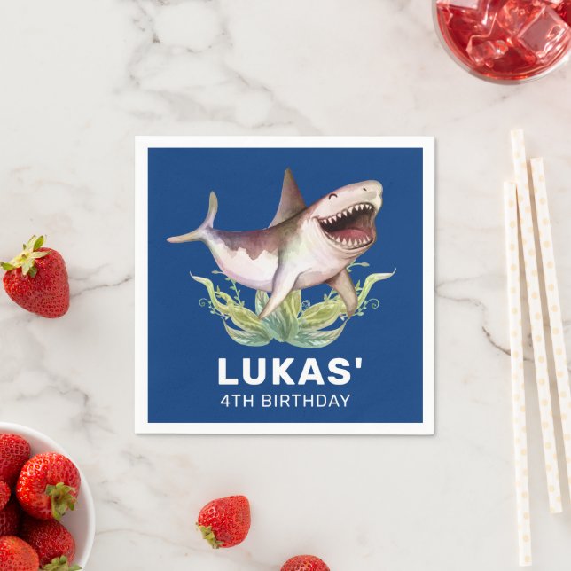 Kids Funny Shark Blue Geburtstagsparty Serviette (Beispiel)