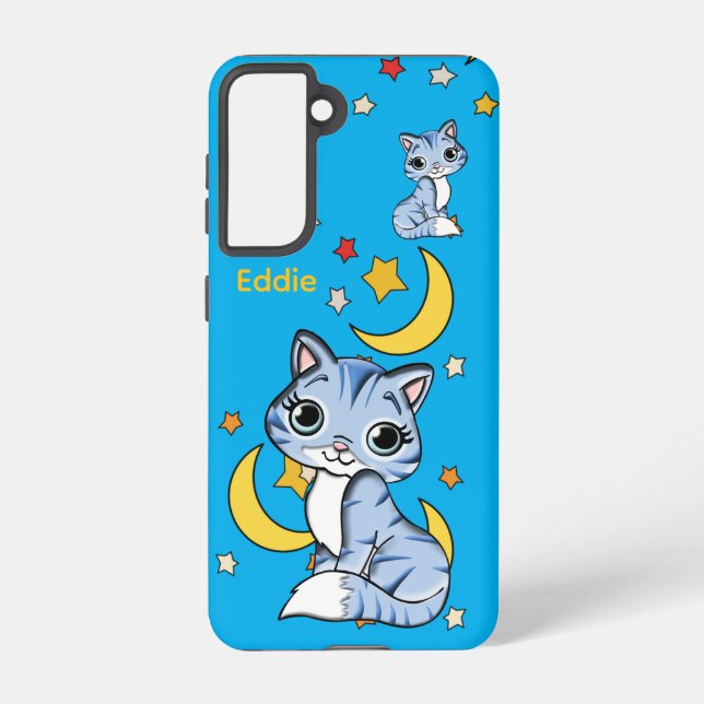 Kids Galaxy Phone Case – Cats, Stars & Moon Samsung Galaxy Hülle (Rückseite)