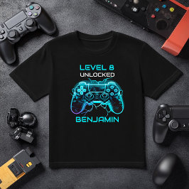 Kids Gamer Personalisiert Level Up Geburtstag T-Shirt