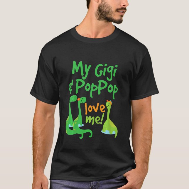 Kids Gigi and PopPop Love Me Grandchild Dinosaur T-Shirt (Vorderseite)