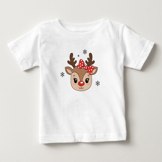 Kids Girl Cute Reindeer Personalized T-Shirt  (Vorderseite)