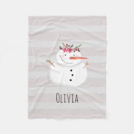 Kids Girly Christmas Blume Snowman und Name Fleecedecke