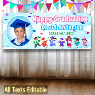 Kids Graduate Tossing Graduation Caps Custom Foto Banner