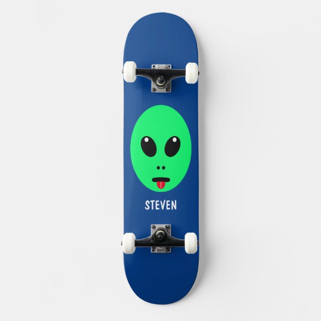 Kids Green Alien Personalisiert Skateboard (Vorderseite)