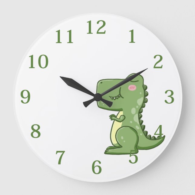 Kids Green Dinosaurier Große Wanduhr (Vorderseite)