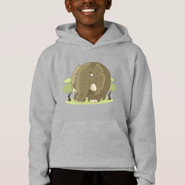 Kid's Green Elephant Pullover Hoodie T - Shirt (Vorderseite)