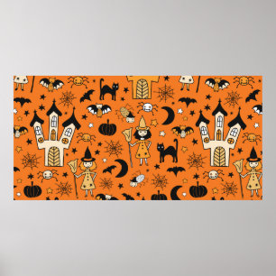 Kids Halloween background. Seamless vintage patter Poster