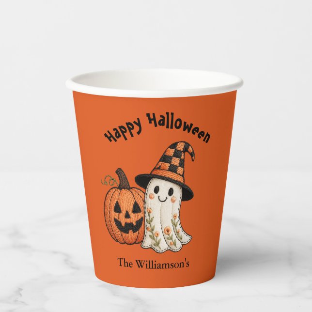 Kids Halloween Cute Ghost Pumpkin Party  Pappbecher (Vorderseite)