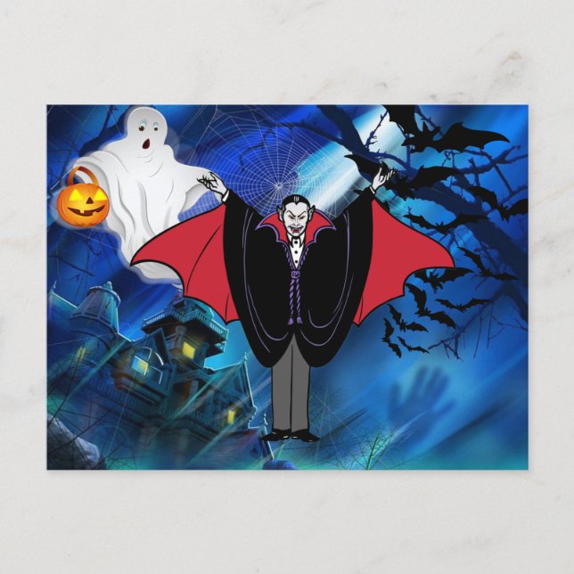 Kids Halloween Dracula Custom Message Feiertagspostkarte (Vorderseite)