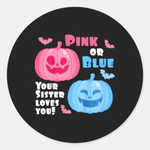 Kids Halloween Gender Offenbaren Sie Ihre Schweste Runder Aufkleber